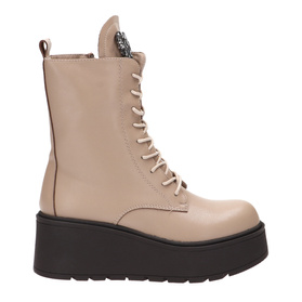 Botki zimowe damskie wysokie sznurowane z zamkiem na  koturnie